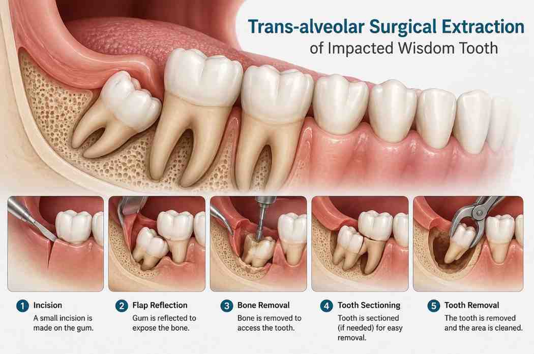 সার্জারির মাধ্যমে আক্কেল দাঁত তোলা  (Trans-alveolar Surgical Extraction of Impacted Wisdom tooth ) service at Orchid Dental Clinic Barasat