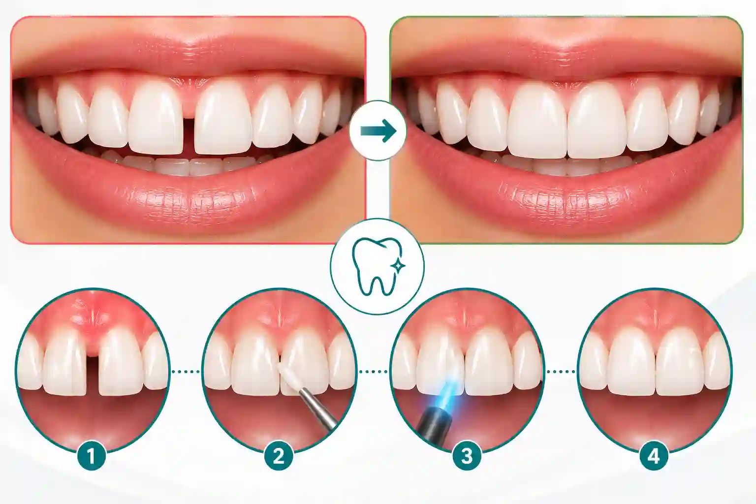 দাঁতের মাঝের গ্যাপ বন্ধ করা (Diastema Closure) service at Orchid Dental Clinic