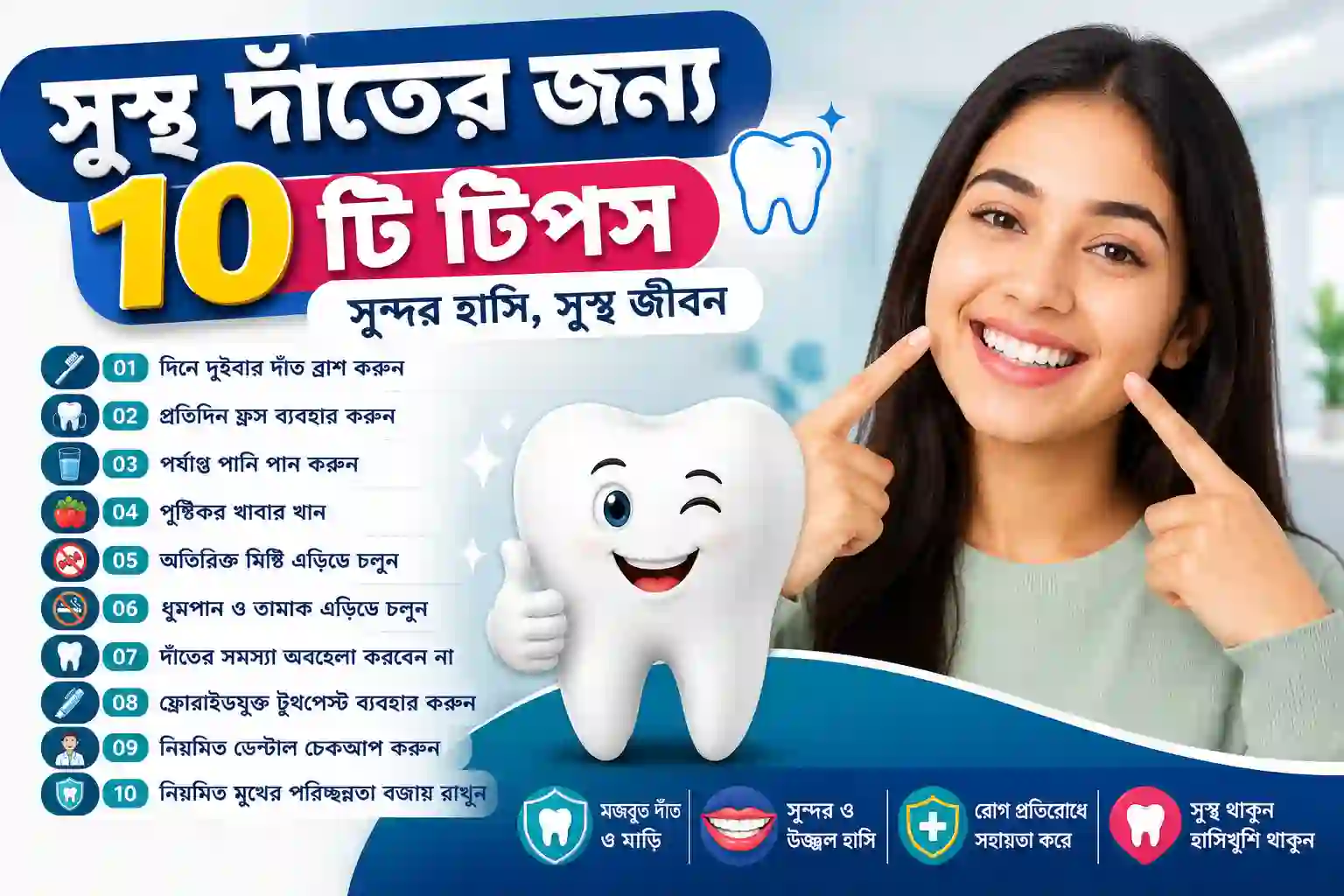 🦷 সুস্থ দাঁতের জন্য ১০টি গুরুত্বপূর্ণ টিপস