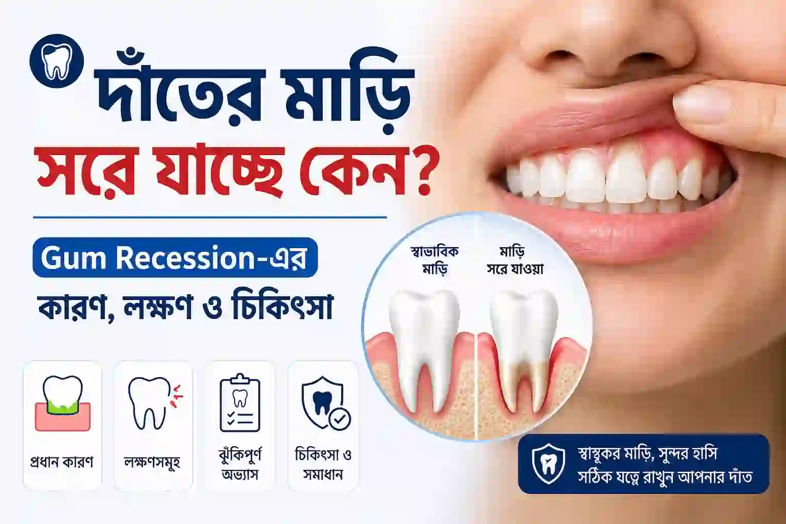 🦷 দাঁতের মাড়ি সরে যাচ্ছে কেন? | Gum Recession-এর কারণ, লক্ষণ ও চিকিৎসা